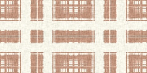 Minimal brown tartan linen seamless border. Banner print of unisex country cottage plain cotton plaid background