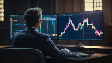 professional business person viewing stock candlesticks 