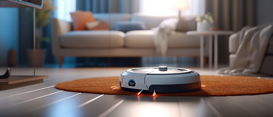 Robotic vacuum cleaner with sensor limiter isolated on laminate floor