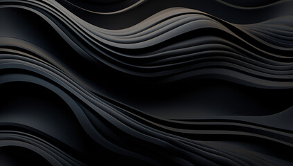 Black elegant 3d texture waves curve backround - obrazy, fototapety, plakaty