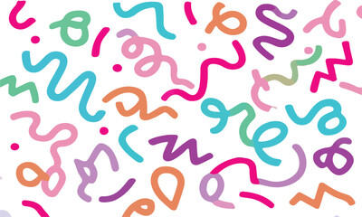 Wavy shapes and swirling strokes. Vector seamless pattern. Attractive multi-colored design, children's doodle lines, suitable for general background illustrations.