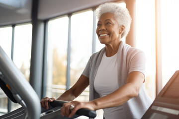 Eldery Woman exercise at gym in the morning.  Website image