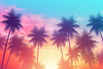 Fototapeta na wymiar Stunning Florida Palm Trees Premium Stock Images with Gradient Background in Lofi Style