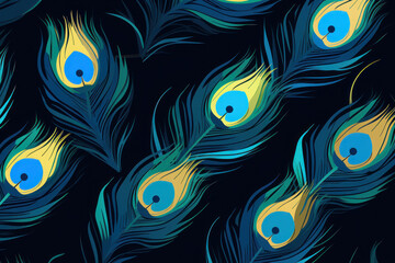 Beautiful colorful background of peacock feathers, peacock feathers on a black background, illustration
