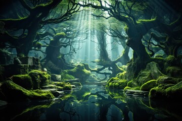 Fototapeta premium Scene of a forest. Fantasy world magical underwater. Ai design