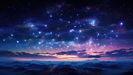Fototapeta premium Constellation and stars over a distant mountain landscape