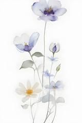 Fototapeta na wymiar Minimalistic image of flowers in watercolour in white background AI Image Generation