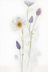 Minimalistic image of flowers in watercolour in white background AI Image Generation