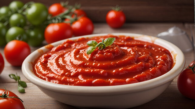 photo ketchup or tomato sauce with fresh tomato