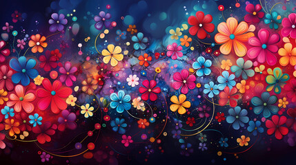 Obraz na płótnie Canvas Colorful background of drawn bright flowers.