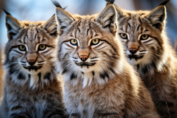 Group of Red lynxes close up in the wild