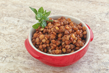 Boiled lentil in the bowl