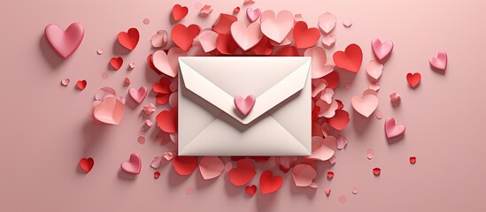 Top view design for a web background showcasing a Valentine s Day love letter symbolizing a long distance relationship - obrazy, fototapety, plakaty