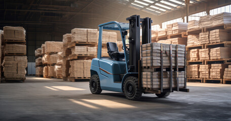 Forklift transporting pallets in a warehouse