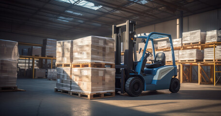 Forklift transporting pallets in a warehouse