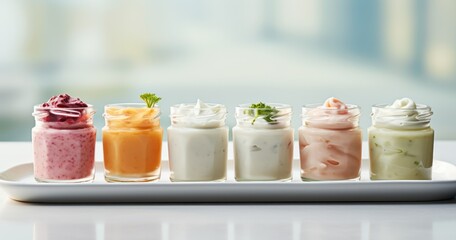 Selection of probiotic-rich foods like yogurt, kefir, and sauerkraut - obrazy, fototapety, plakaty