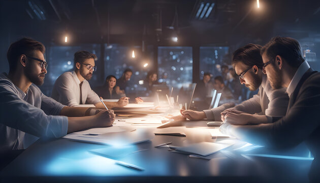 A Collaborative Workspace Where Coworkers Are Sharing A Desk, Working Together On A Creative Project Ai Generated