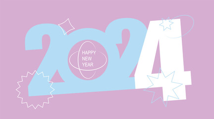 Creative concept of 2024 Happy New Year poster. Y2k style holiday cover. Minimalistic trendy backgrounds for branding, banner, cover, card  