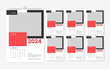 Fototapeta na wymiar 2024 Wall calendar design template, six-page 2024 modern print ready calendar layout design
