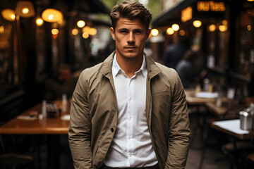 City Street Cool Male Model Rocking a Classic White Cotton T-Shirt