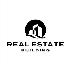 Building logo design with negative space style real estate, architecture, construction