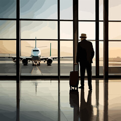 Fototapeta na wymiar A person at the airport, an Old man at the airport, old age traveller vector illustration