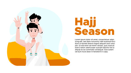 a muslim father with child wearing ihram clothes with a suitcase to hajj and umrah