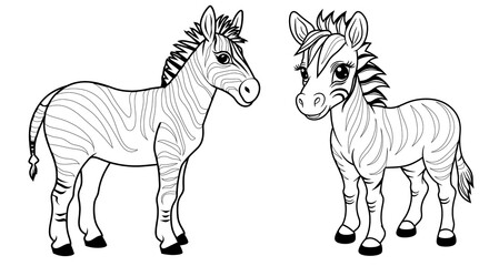 Fototapeta premium Cute zebra, simple thick lines kids or preschool children cartoon coloring book pages. Generative AI