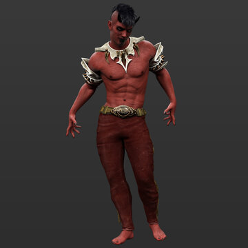 3D Rendering Illustration of Handsome Halloween Demon Devil with Red Skin in Powerful Dominating Pose and Isolated on Dark Background