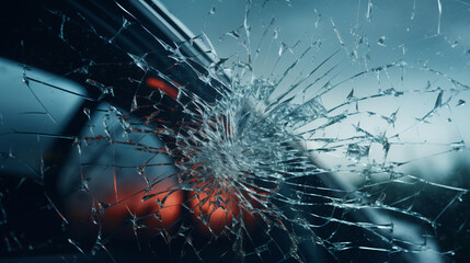 Broken windshield with hail holes stormy weather. - obrazy, fototapety, plakaty