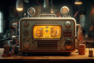 old radio on a white background, Generative AI