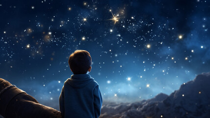 Fototapeta na wymiar little boy under the starry sky