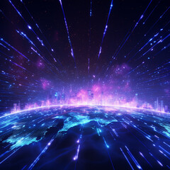 Obraz premium Futuristic background about the Internet coverage of the entire planet created with Generative Ai
