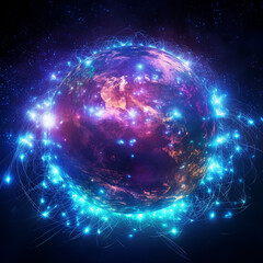 Obraz premium Futuristic background about the Internet coverage of the entire planet created with Generative Ai