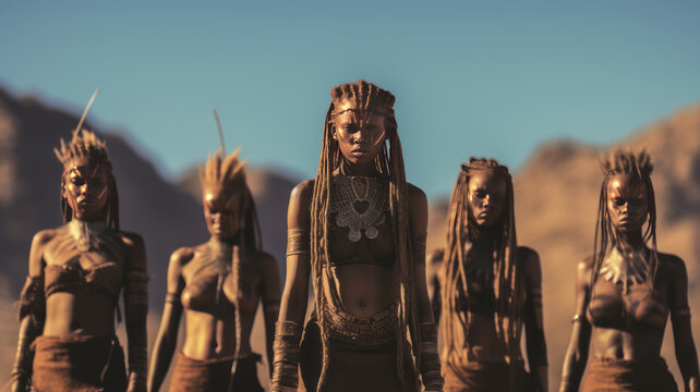 natural beautiful group of himba woman, himba girl.generative ai