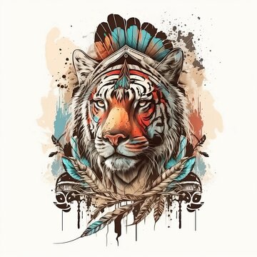 Tiger animal totem in tribal indian style