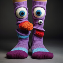 A funny socks laughing with big eyes and tongue out created with Generative Ai