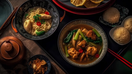 stir-fried yakisoba noodles with vegetable in vegan style. Generative AI