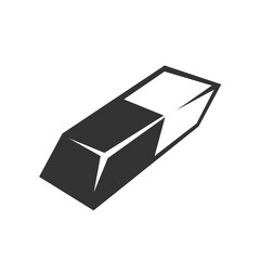 Illustration of an eraser or pencil eraser icon. Black and white flat icon on a white background.