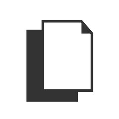 Illustration of a copy icon or two pieces of paper. Black and white flat icon on a white background.