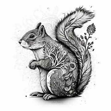 Squirrel totem ethnic artwork tattoo design illustration