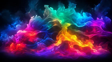 Foto op Canvas In a dark expanse, radiant hues burst and evolve. Swirls and gradients pulsate in a dance of colors, evoking a fantastical, emotional realm.Generative AI © Dougie C