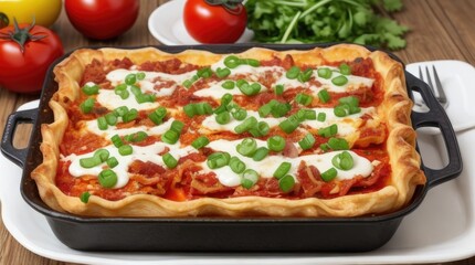 Delicious hot lasagna tray