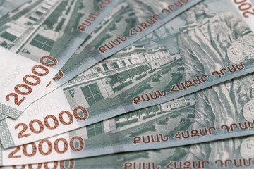 Fototapeta na wymiar Armenian currency. Armenian dram. Banknotes of the Republic of Armenia.
