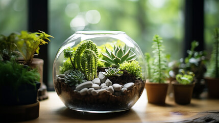 A plant terrarium, lots of natural light created with Generative Ai