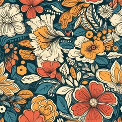 Foto op Plexiglas anti-reflex Textile Cloth illustration floral pattern soft colors insanely details AI Generated. © MSHAHID