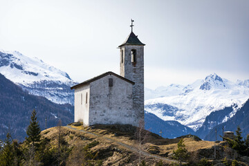 Landscape with church in the french Alps
