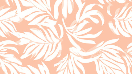 Fototapeta na wymiar Peach white abstract background with tropical palm leaves in Matisse style. Vector seamless pattern.