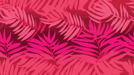 Fototapeta na wymiar Pink gradient abstract background with tropical palm leaves in Matisse style. Vector seamless pattern with Scandinavian cut out elements. 