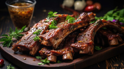 Succulent and tender Lamb ribs marinated in a savory blend of spices, AI Generated